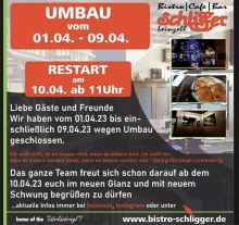 Schligger wegen Umbau vom 01.04. bis 09.04. geschlossen (31.03.23) | News | Bistro Schligger – Die kultige Kneipe im Herzen von Leinzell bistro-schligger news allgemein neuer-inhaber